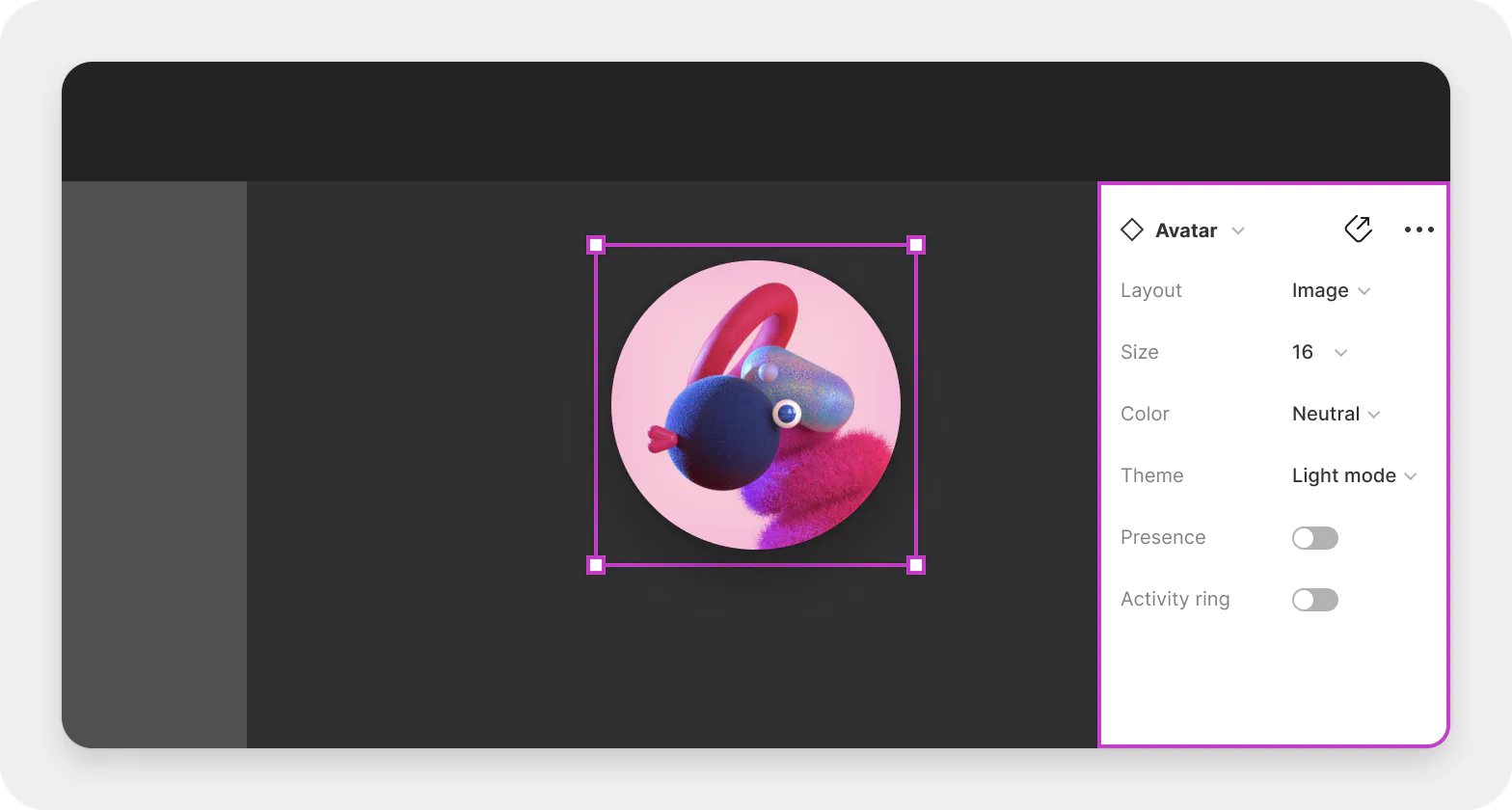Figma component variants panel on a Fluent button